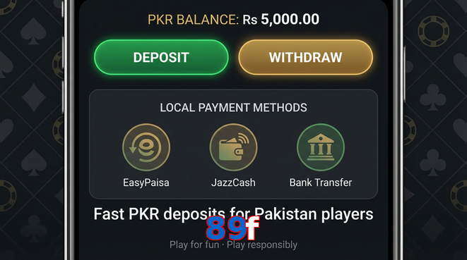 Deposit and withdrawal screen with PKR methods